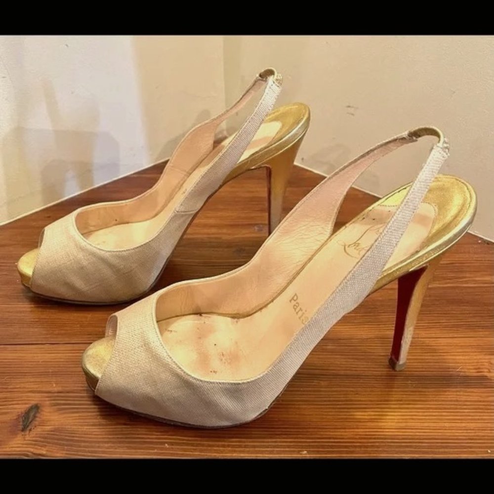 Authentic Christian Louboutin No Prive Linen Slingback EU40.5
